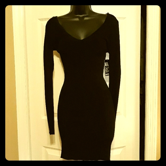 Express Dresses & Skirts - Express long sleeve bodycon black sweater dress M